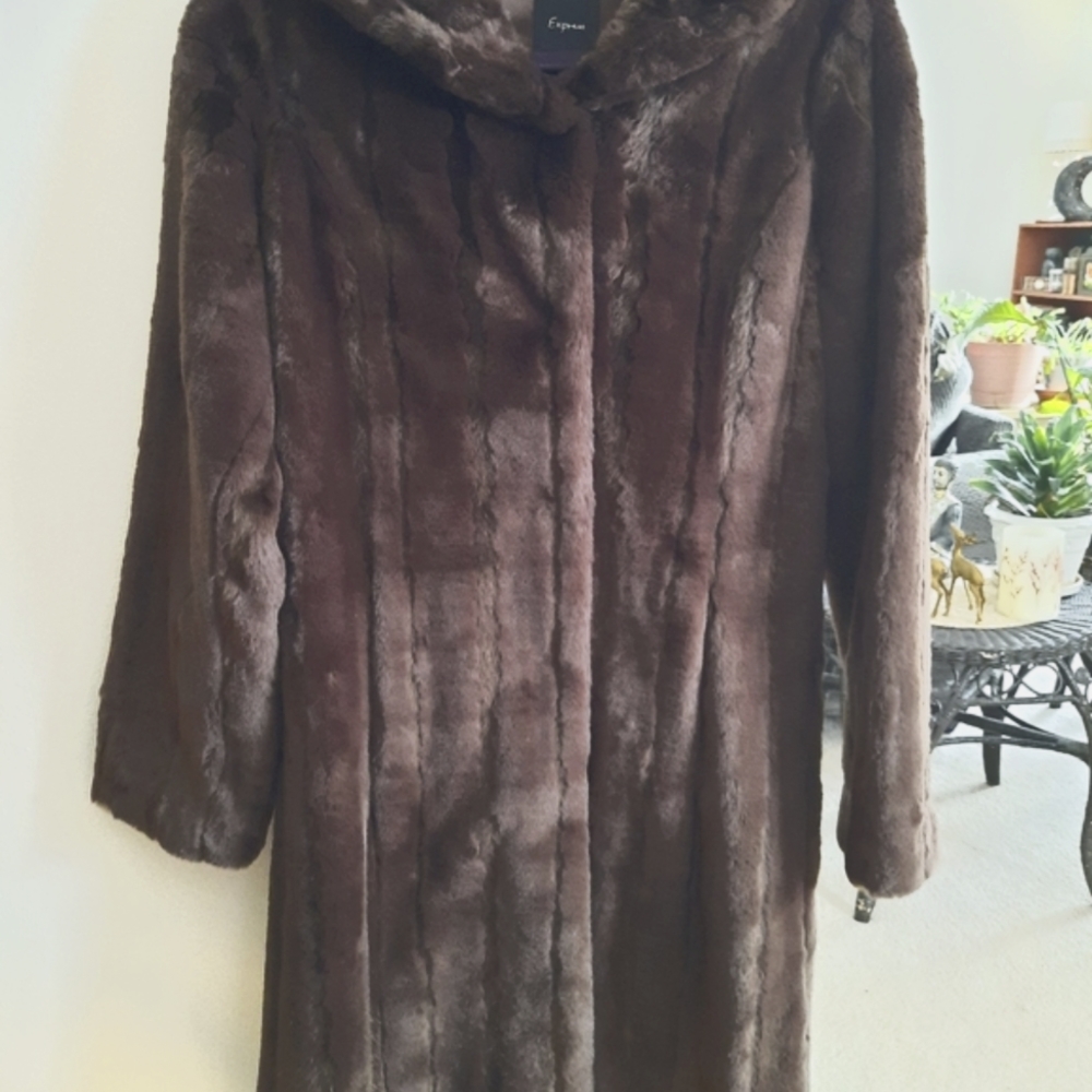 Express Brown Faux Fur Coat (Small)